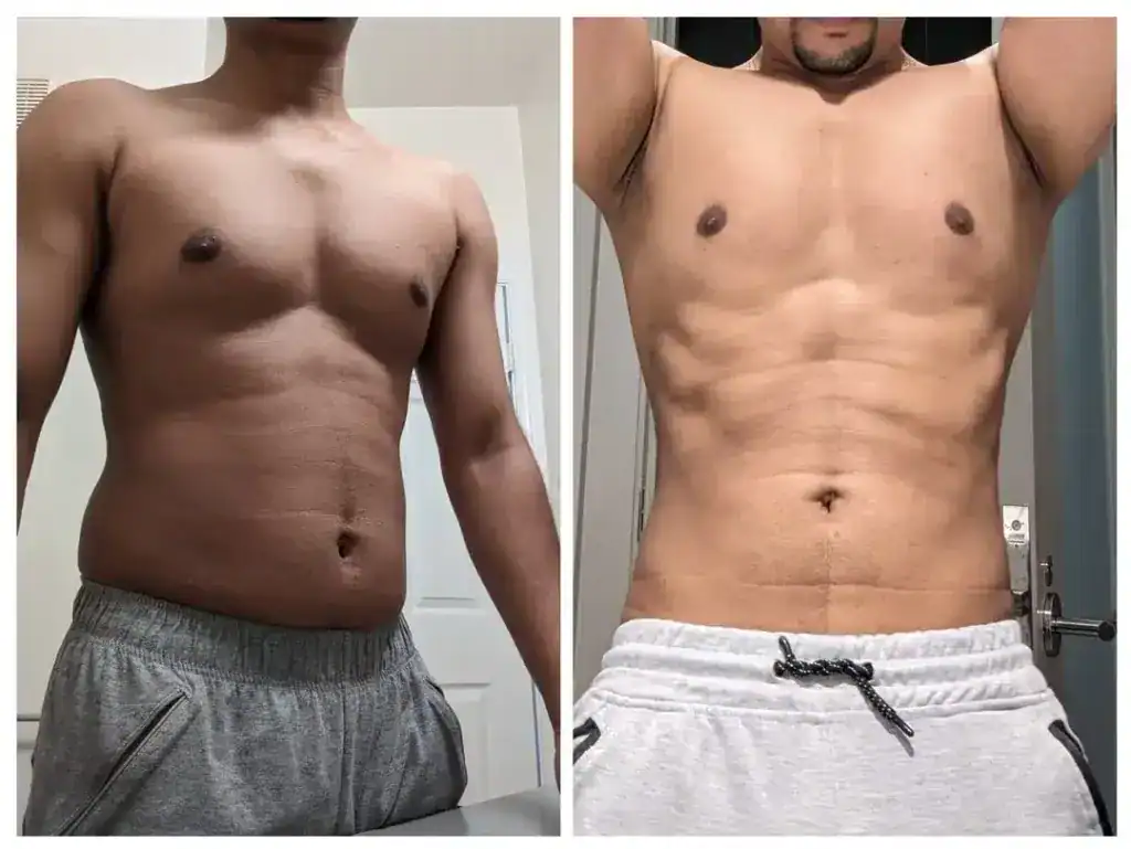 Prima e dopo la trasformazione del corpo maschile.