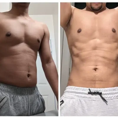 Prima e dopo la trasformazione del corpo maschile.
